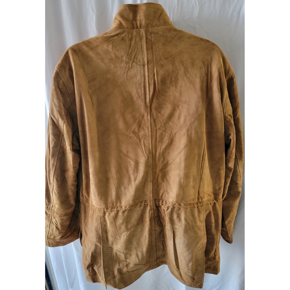 Neiman Marcus Mens Suede Leather Field Jacket Tan Wool Lined Coat Large Turkey - Picture 2 of 7